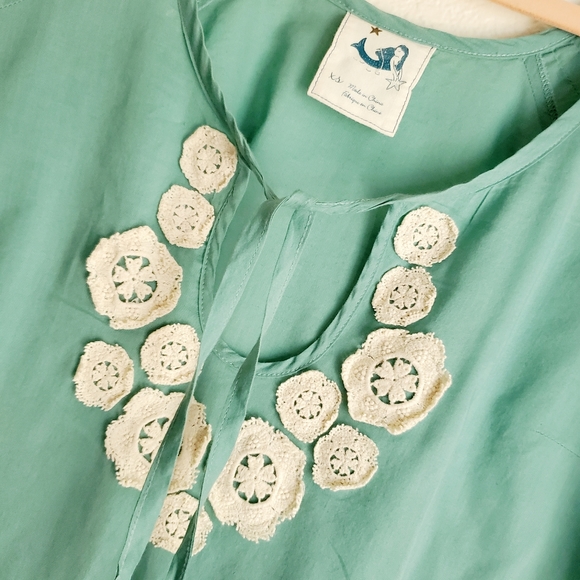 Anthropologie Mermaid Crochet Lace Tie Front Tunic Mini Dress Cover Up Green XS - Picture 5 of 5